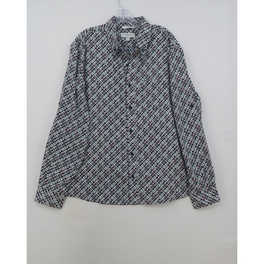 Coolibar UPF 50+ Sun Protection Button Down Shirt Mens L Geometric Plaid Blue